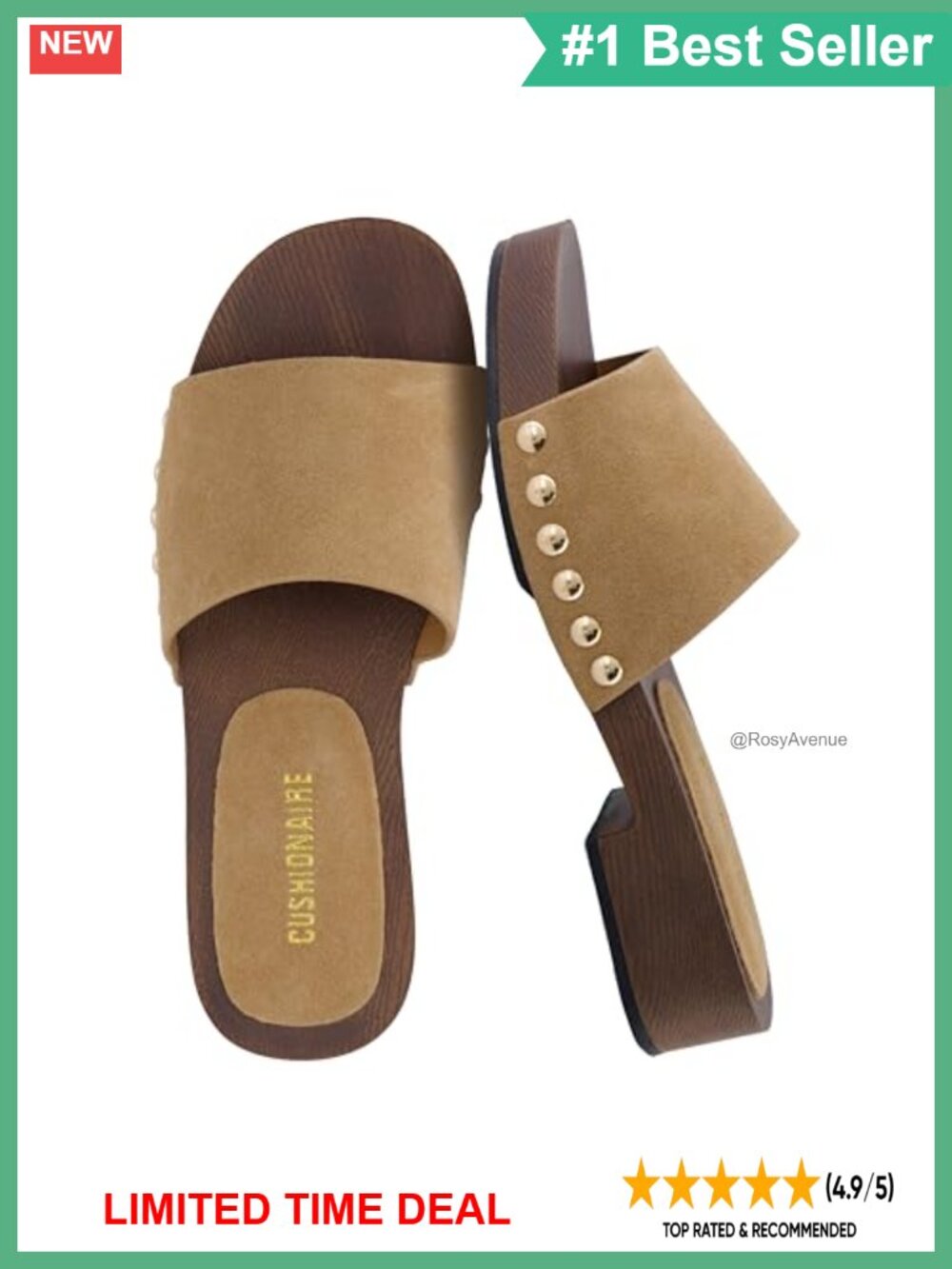 Genuine Leather Suede Slides Slip-On Low Heel Dress Sandal Studded